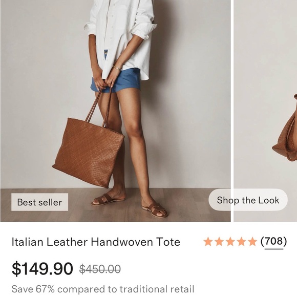 Quince Italian Leather Handwoven Tan Tote - Picture 1 of 9